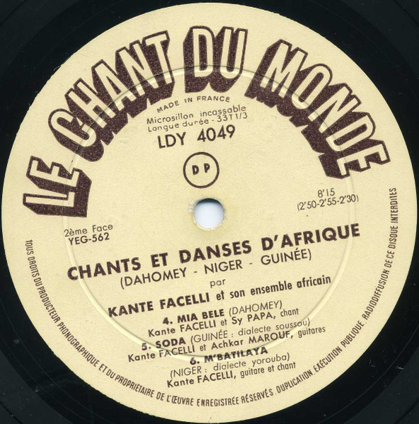 Kante Facelli and his African Ensemble - Chants Et Danses D'Afrique (Dahomey - Niger - Guinée) | Le Chant Du Monde (LDY-4049) - 3