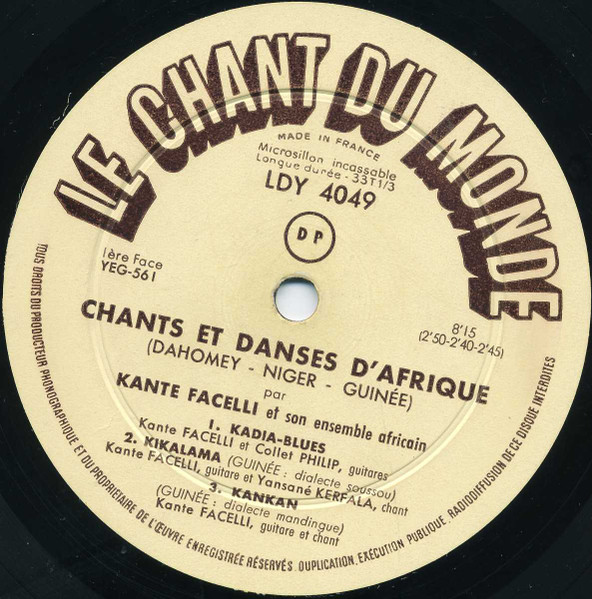Kante Facelli and his African Ensemble - Chants Et Danses D'Afrique (Dahomey - Niger - Guinée) | Le Chant Du Monde (LDY-4049) - 4