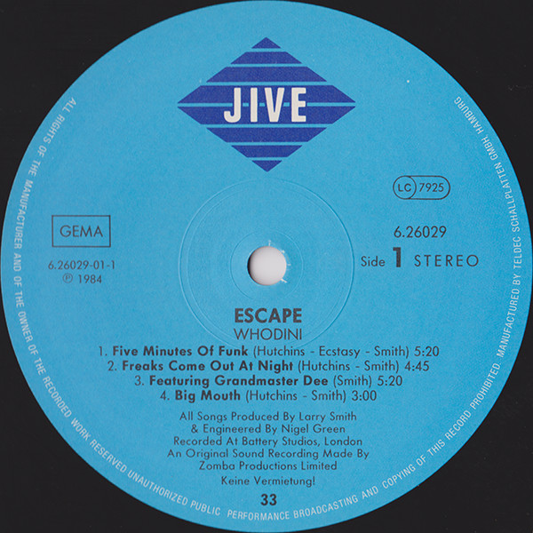 Whodini - Escape | Jive (6.26029 BL) - 3