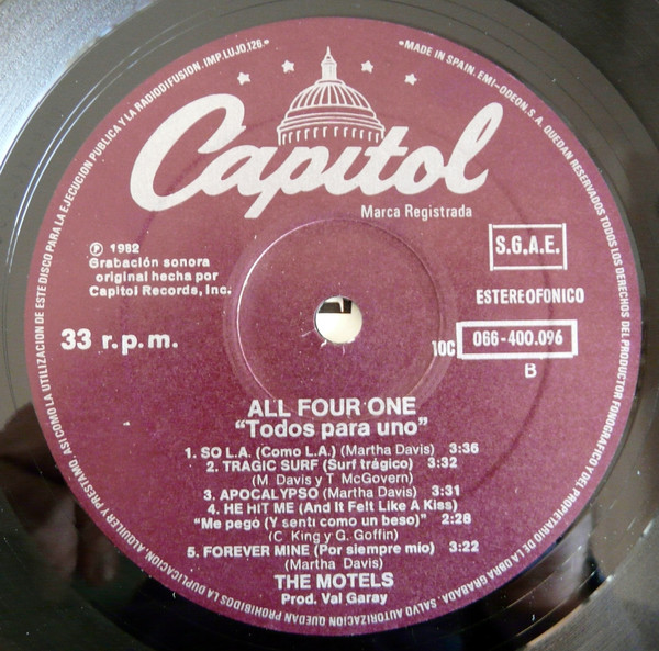 The Motels - All Four One = Todos Para Uno | Capitol Records (10C 066-400096) - 4