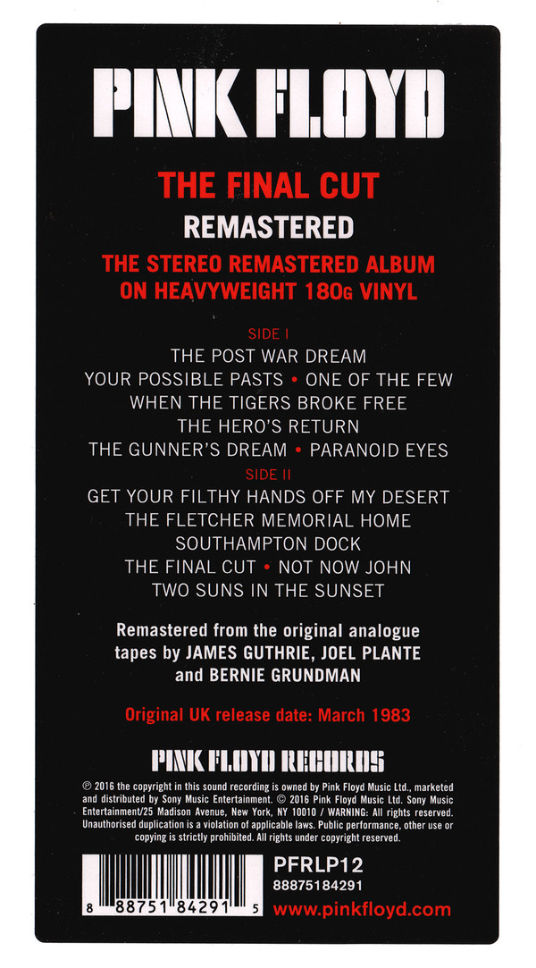 Pink Floyd - The Final Cut | Pink Floyd Records (PFRLP12) - 2 Pink Floyd - The Final Cut | Pink Floyd Records (PFRLP12) - 2
