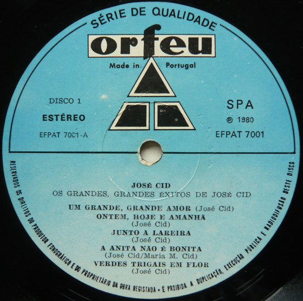José Cid - Os Grandes, Grandes Êxitos De... | Orfeu (EFPAT 7001) - 3 José Cid - Os Grandes, Grandes Êxitos De... | Orfeu (EFPAT 7001) - 3
