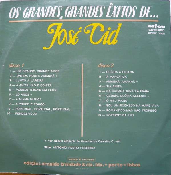 José Cid - Os Grandes, Grandes Êxitos De... | Orfeu (EFPAT 7001) - 2 José Cid - Os Grandes, Grandes Êxitos De... | Orfeu (EFPAT 7001) - 2