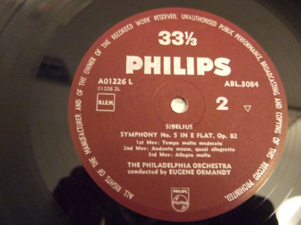 Jean Sibelius , The Philadelphia Orchestra , Eugene Ormandy - Symphony No. 4 In A Minor, Op. 63 / Symphony No. 5 In E-Flat Major, Op. 82 | Philips (ABL 3084) - 4