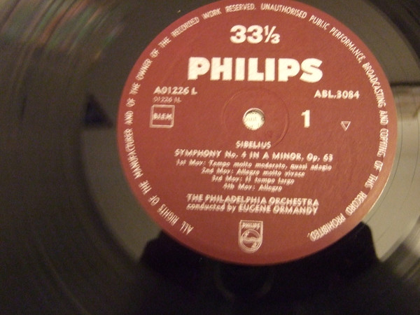 Jean Sibelius , The Philadelphia Orchestra , Eugene Ormandy - Symphony No. 4 In A Minor, Op. 63 / Symphony No. 5 In E-Flat Major, Op. 82 | Philips (ABL 3084) - 3