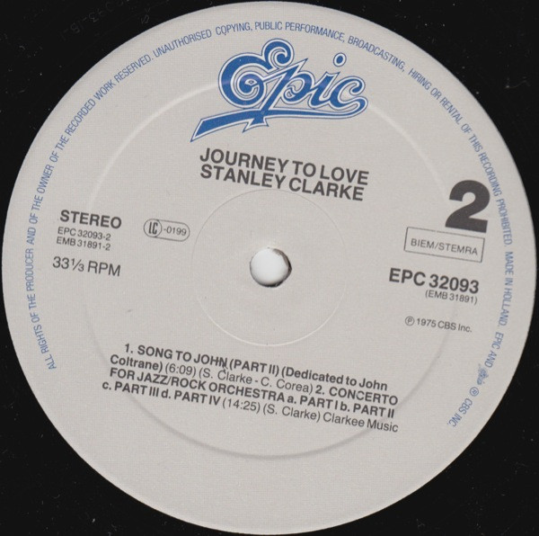 Stanley Clarke - Journey To Love | Epic (EPC 32093) - 4