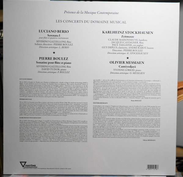 Luciano Berio - Pierre Boulez - Olivier Messiaen - Karlheinz Stockhausen - Serenata I / Sonatine / Cantéyodjayâ / Zeitmasze | Fantôme Phonographique (OME1024) - 2
