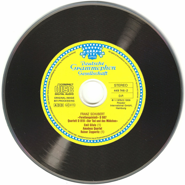 Franz Schubert – Emil Gilels , Amadeus-Quartett , Rainer Zepperitz - "Forellenquintett" • Quartett "Der Tod Und Das Mädchen" = "Trout" Quintet • "Death And The Maiden" Quartet | Deutsche Grammophon (449 746-2) - 4