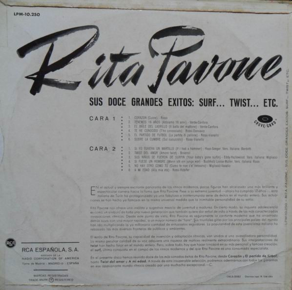 Rita Pavone - 12 Grandes Creaciones De Rita Pavone! Sus Mayores Éxitos | RCA Victor (LPM-10.250) - 2
