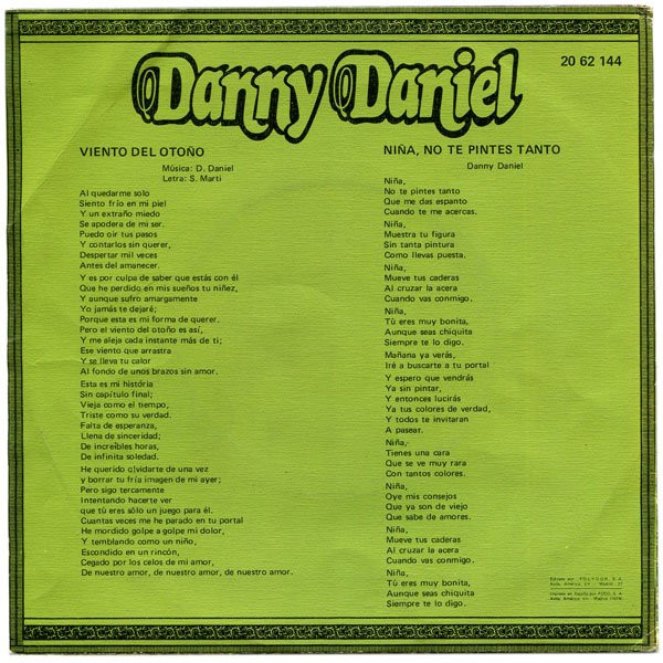 Danny Daniel - Viento Del Otoño / Niña, No Te Pintes Tanto | Polydor (20 62 144) - 2