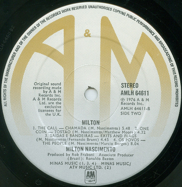 Milton Nascimento - Milton | A&M Records (AMLH 64611) - 4 Milton Nascimento - Milton | A&M Records (AMLH 64611) - 4