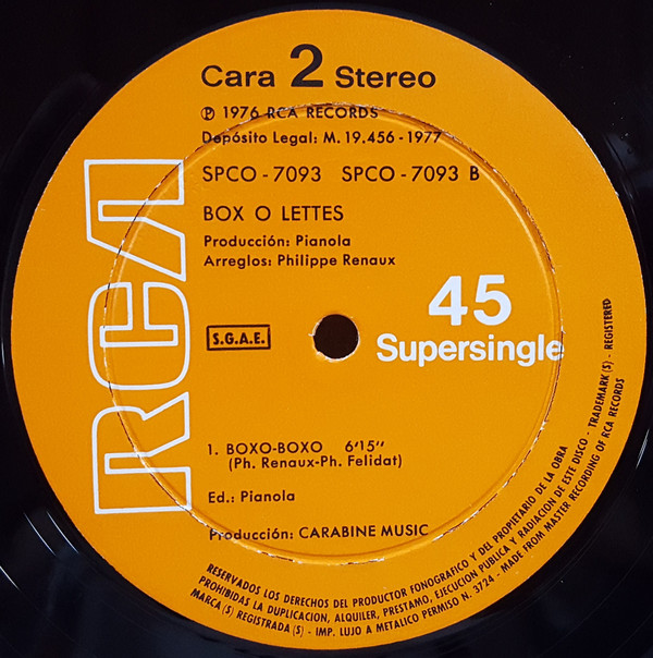 Box O Lettes - Feel Africa / Boxo-Boxo | RCA (SPCO-7093) - 2