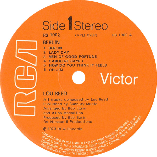 Lou Reed - Berlin | RCA Victor (RS 1002) - 3