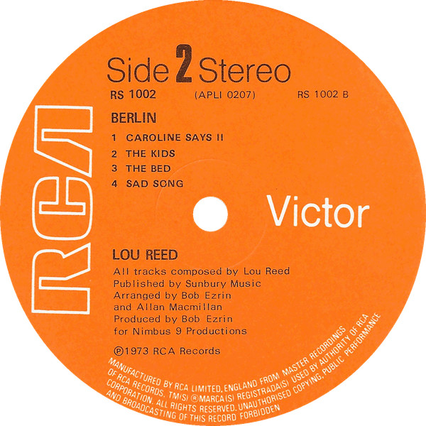 Lou Reed - Berlin | RCA Victor (RS 1002) - 4
