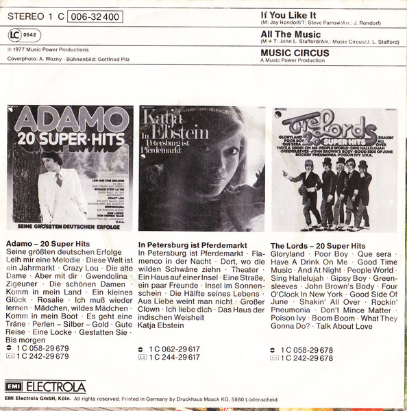 Music Circus - If You Like It / All The Music | EMI (1C 006-32 400) - 2