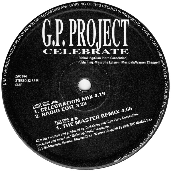 G.P. Project - Celebrate | ZAC Records (ZAC 074)
