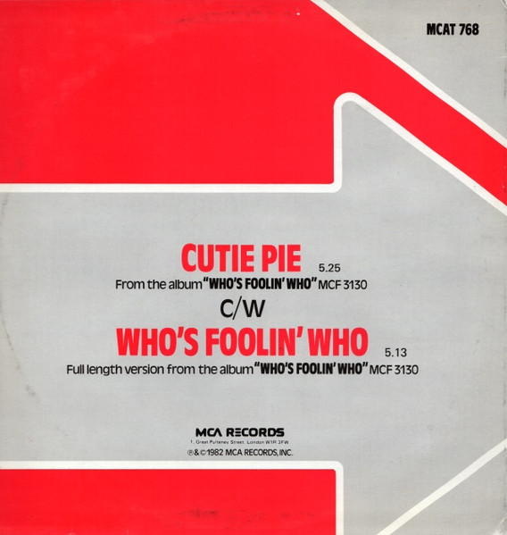 One Way Featuring Al Hudson - Cutie Pie / Who's Foolin' Who | MCA Records (MCAT 768) - 2