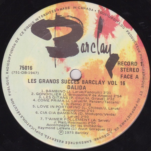 Dalida - Les Grands Succès Barclay Vol. 16 | Barclay (75016) - 3