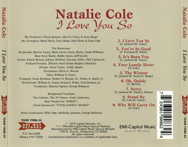 Natalie Cole - I Love You So | One Way Records (72438 19086 24) - 2 Natalie Cole - I Love You So | One Way Records (72438 19086 24) - 2