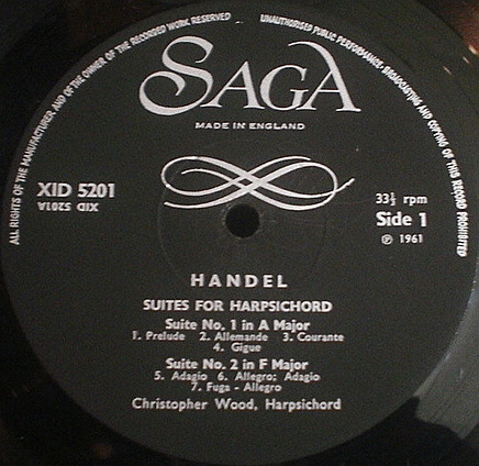Georg Friedrich Händel , Christopher Wood - Suites For Harpsichord 1-4 | Saga (XID 5201)