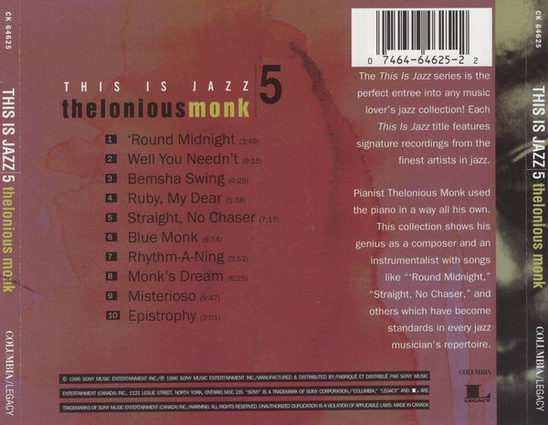 Thelonious Monk - This Is Jazz 5 [CD] | Columbia (CK 64625) - 3