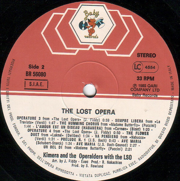 Kimera & The Operaiders With London Symphony Orchestra - The Lost Opera | Baby Records (BR 56080) - 4