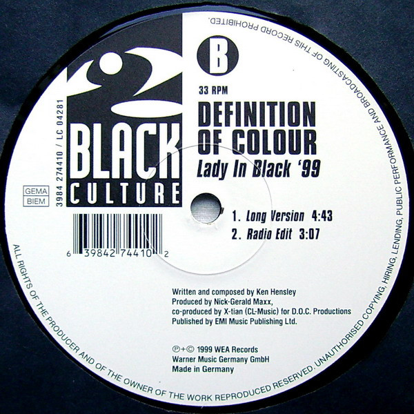 Definition Of Colour - Lady In Black '99 | Black Culture (3984 274410) - 2