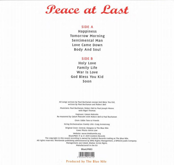 The Blue Nile - Peace At Last | Confetti Records (BlueLP003) - 2