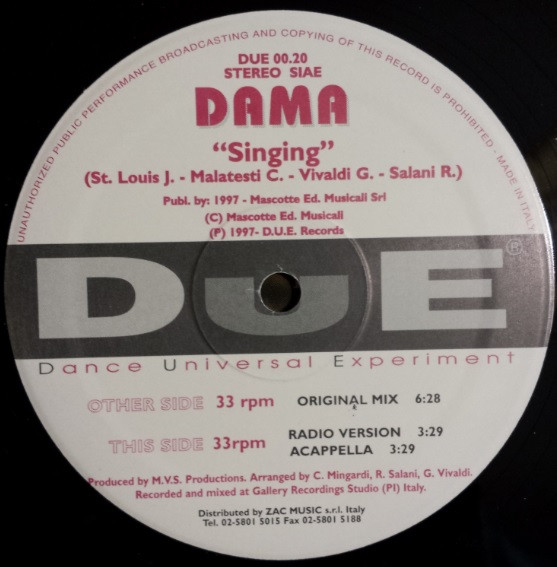 Dama - Singing | DUE Records (Dance Universal Experiment) (DUE 00.20) - 4
