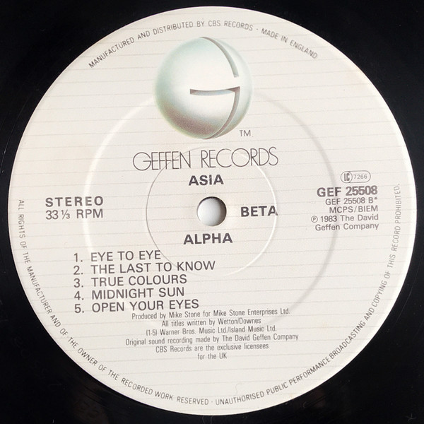 Asia - Alpha | Geffen Records (GEF 25508) - 4