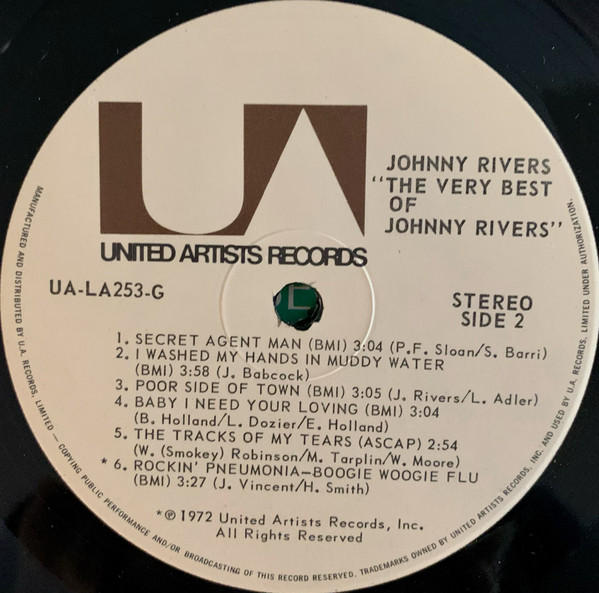 Johnny Rivers - The Very Best Of Johnny Rivers | United Artists Records (UA-LA253-G) - 4