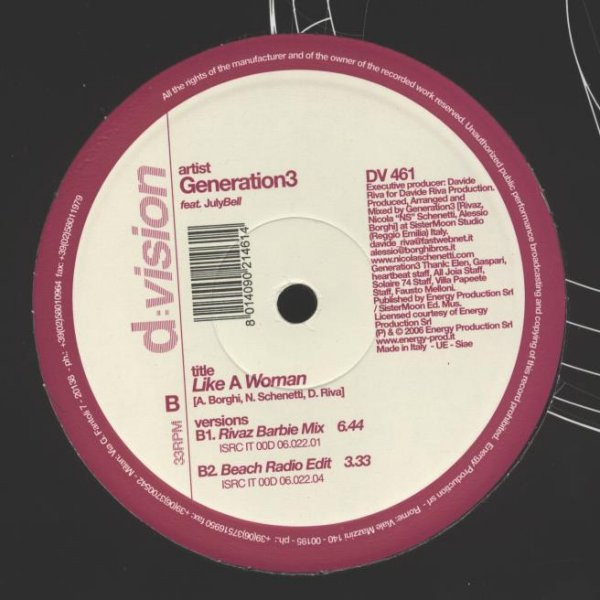 Generation3 Feat. July Bell - Like A Woman | D:vision Records (DV 461) - 2 Generation3 Feat. July Bell - Like A Woman | D:vision Records (DV 461) - 2