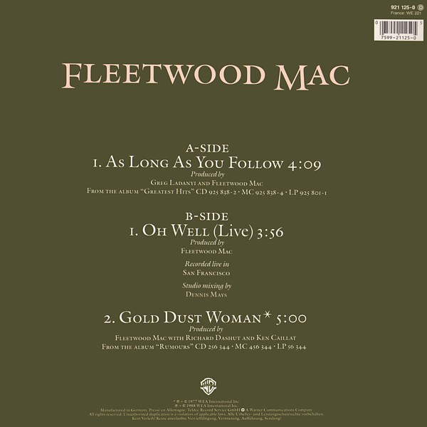 Fleetwood Mac - As Long As You Follow | Warner Bros. Records (921 125-0) - 2 Fleetwood Mac - As Long As You Follow | Warner Bros. Records (921 125-0) - 2