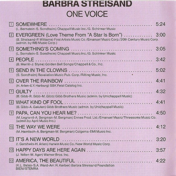 Barbra Streisand - One Voice | CBS (CBS 450891 2) - 4