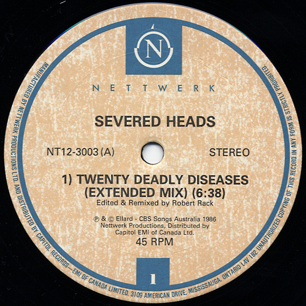 Severed Heads - Twenty Deadly Diseases | Nettwerk (NT12-3003) - main
