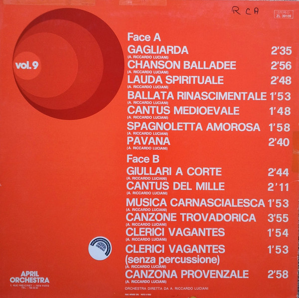 Antonio Ricardo Luciani - April Orchestra Présente RCA Sound Vol. 9 | RCA (ZL 39109) - 2 Antonio Ricardo Luciani - April Orchestra Présente RCA Sound Vol. 9 | RCA (ZL 39109) - 2