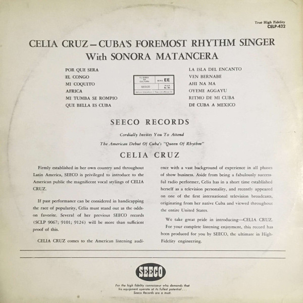 Celia Cruz Accompanied By La Sonora Matancera - Cuba's Foremost Rhythm Singer | Seeco (CELP-432) - 2