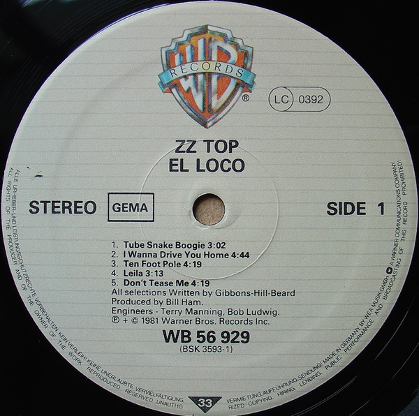 ZZ Top - El Loco | Warner Bros. Records (WB 56 929) - 3 ZZ Top - El Loco | Warner Bros. Records (WB 56 929) - 3