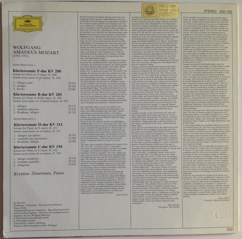 Wolfgang Amadeus Mozart • Krystian Zimerman - 4 Sonaten: F-dur KV 280 · B-dur KV 281 · D-dur KV 311 · C-dur KV 330 | Deutsche Grammophon (2531 052) - main
