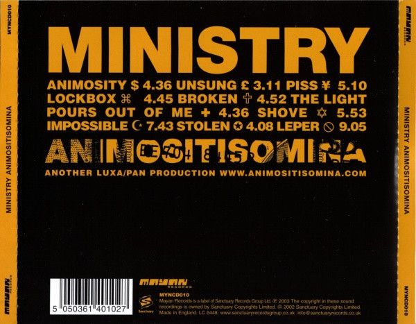 Ministry - Animositisomina | Mayan Records (MYNCD010) - 2 Ministry - Animositisomina | Mayan Records (MYNCD010) - 2
