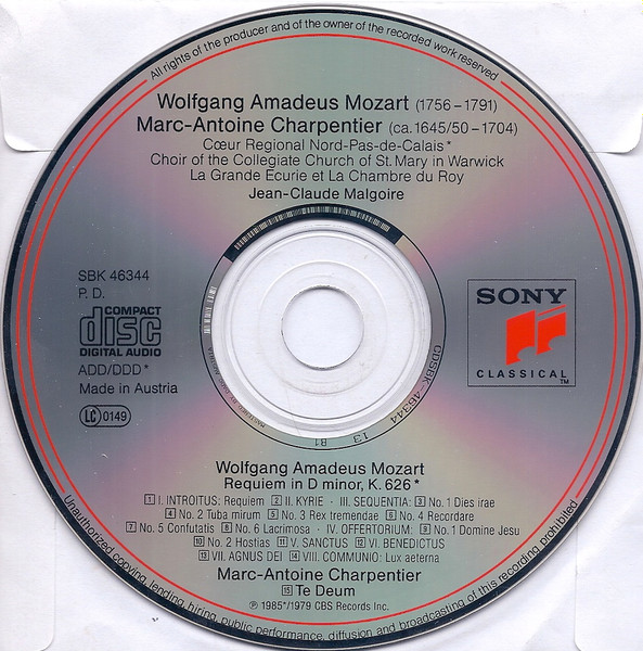 Wolfgang Amadeus Mozart , Marc Antoine Charpentier - Jean-Claude Malgoire - Requiem, K. 626 / Te Deum | Sony Classical (SBK 46344) - 3 Wolfgang Amadeus Mozart , Marc Antoine Charpentier - Jean-Claude Malgoire - Requiem, K. 626 / Te Deum | Sony Classical (SBK 46344) - 3