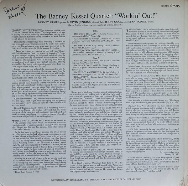 The Barney Kessel Quartet - Workin' Out | Contemporary Records (S7585) - 2 The Barney Kessel Quartet - Workin' Out | Contemporary Records (S7585) - 2
