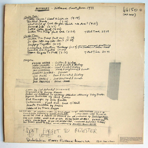 The Mothers - Fillmore East - June 1971 | Reprise Records (44150) - 2 The Mothers - Fillmore East - June 1971 | Reprise Records (44150) - 2