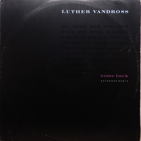 Luther Vandross - Come Back | Epic (LUTH T10)