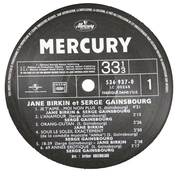 Serge Gainsbourg & Jane Birkin - Jane Birkin - Serge Gainsbourg [Vinyl] | Mercury (536 937-0) - 2