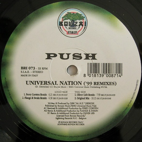 Push - Universal Nation ('99 Remixes) | Bonzai Records Italy (BRI 073) - main Push - Universal Nation ('99 Remixes) | Bonzai Records Italy (BRI 073) - main