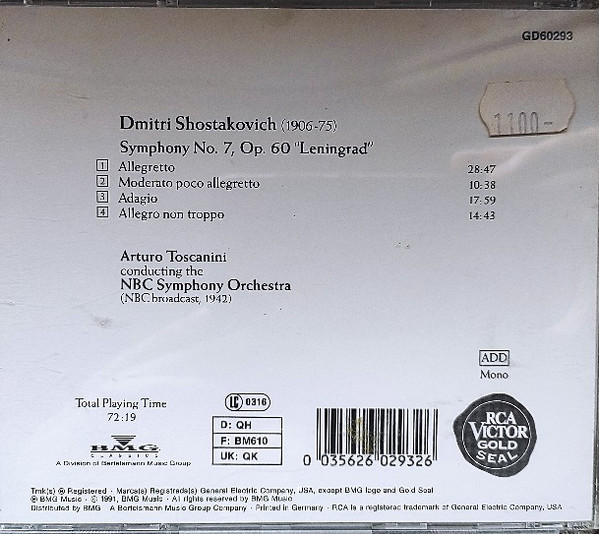 Dmitri Shostakovich - Arturo Toscanini , NBC Symphony Orchestra - Symphony No. 7 "Leningrad" | RCA Victor Gold Seal (GD60293) - 2