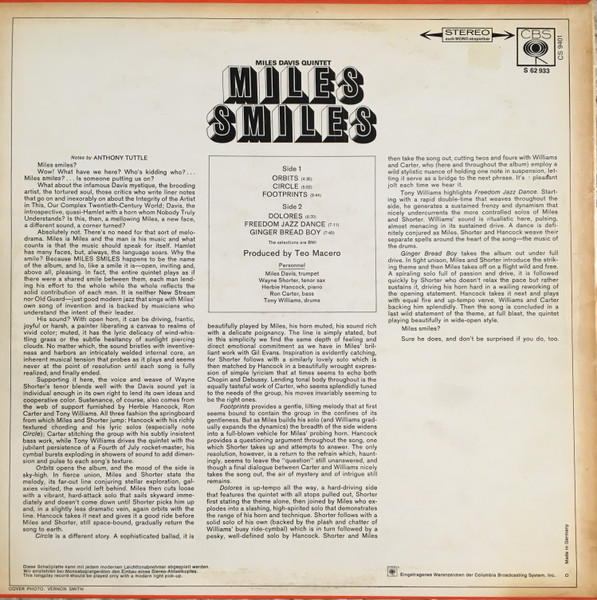 The Miles Davis Quintet - Miles Smiles | CBS (S 62 933) - 2