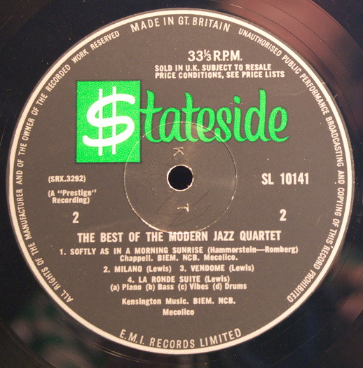 The Modern Jazz Quartet - The Best Of The Modern Jazz Quartet | Stateside (SL 10141) - 3