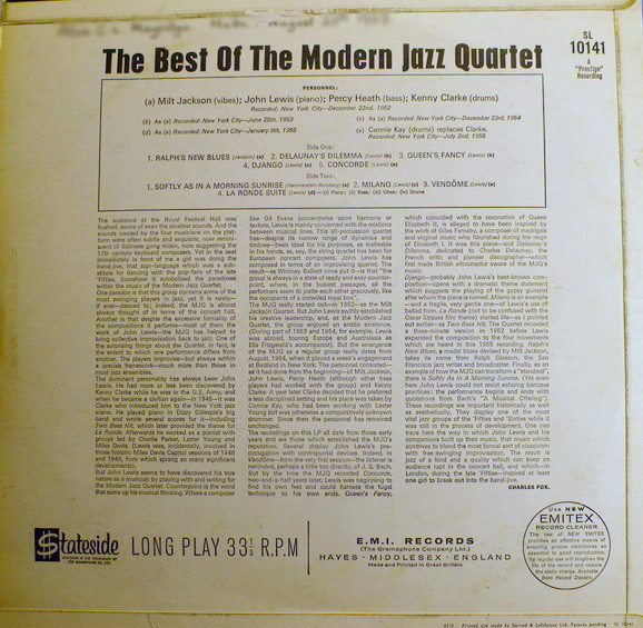 The Modern Jazz Quartet - The Best Of The Modern Jazz Quartet | Stateside (SL 10141) - 2